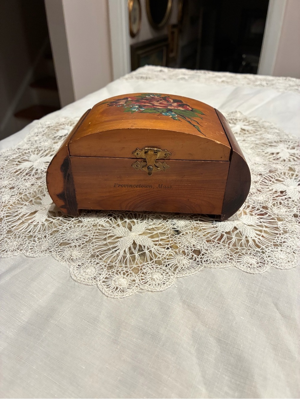 Provincetown, Cape Cod Hand-Painted Wooden Keepsake Box with Floral Motif